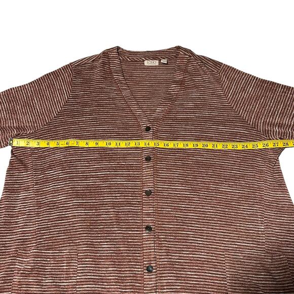 LOGO LORI GOLDSTEIN Cardigan 3X Mini Stripe Button Down Lace Trim Pockets Fall - Picture 3 of 8